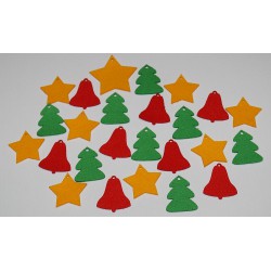 Sada dekorací 26 - filc - hvězdy, zvony a stromy